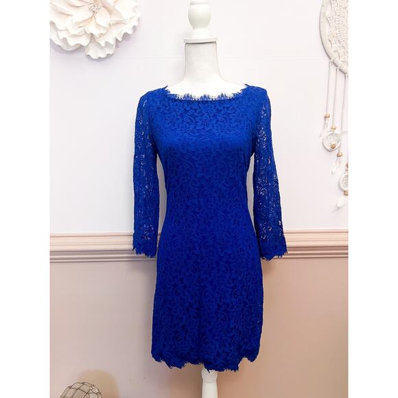 DvF Diane Von Furstenberg  Blue Lace Overlay Zarita Dress Size 8 - Picture 1 of 8